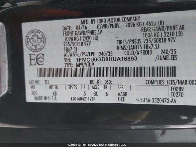 1FMCU0GD8HUA16893 Ford ESCAPE SE