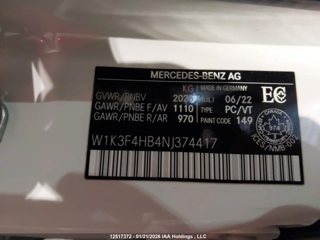 W1K3F4HB4NJ374417 Mercedes-Benz A 250 4matic
