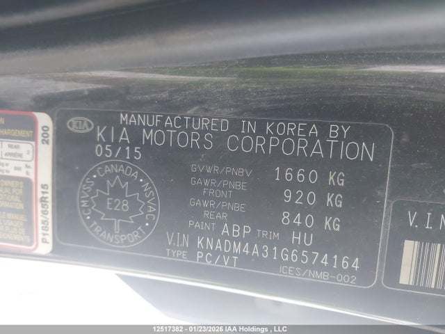 KNADM4A31G6574164 KIA Rio Ex/ex+ W/sunroof/lx/lx+/lx+ Eco/sx
