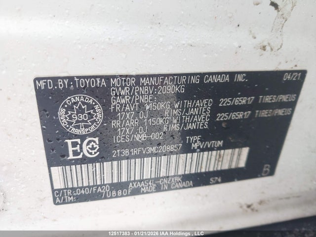 2T3B1RFV3MC208857 Toyota RAV4 LE