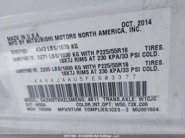 4A4AJ4AU5FE603377 Mitsubishi RVR