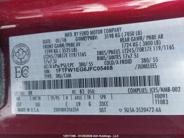 1FTFW1EG6JFC05468 Ford F-150 Xlt