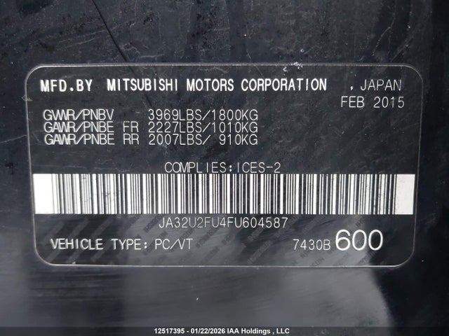 JA32U2FU4FU604587 Mitsubishi Lancer Gt/se