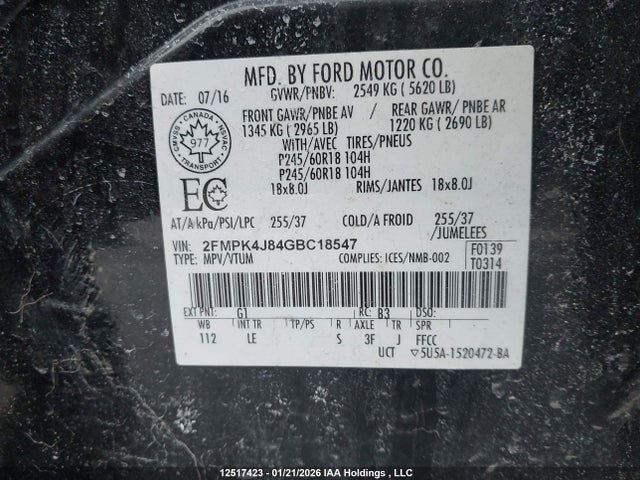 Ford EDGE SEL 2016 2FMPK4J84GBC18547 Image 18