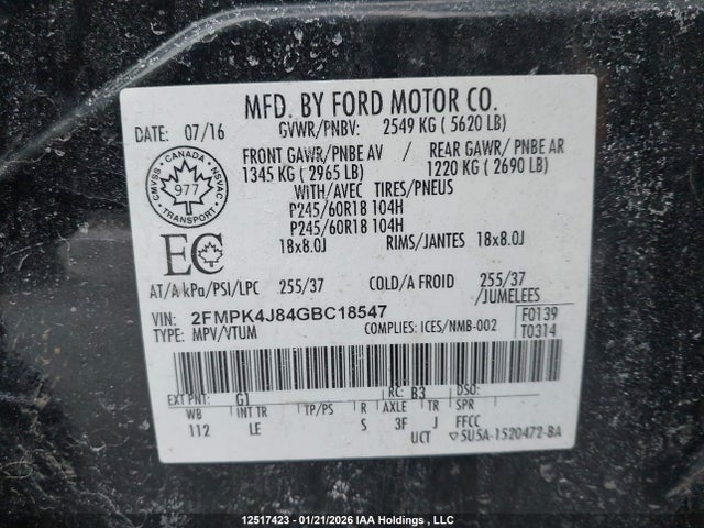 Ford EDGE SEL 2016 2FMPK4J84GBC18547 Image 9