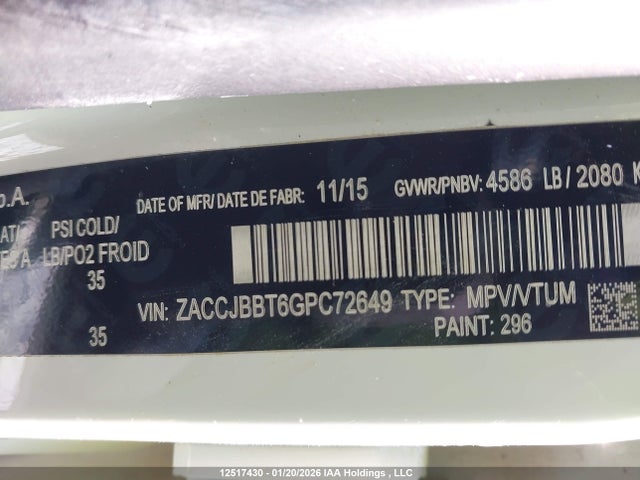Jeep Renegade North 2016 ZACCJBBT6GPC72649 Image 9