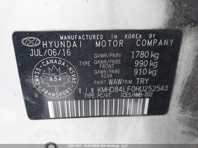 12517437 :رقم المزاد ، KMHD84LF0HU252543 vin ، 2017 Hyundai Elantra Gl مزاد بيع