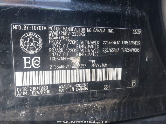 2T3BWRFV4LW077257 Toyota RAV4 LE