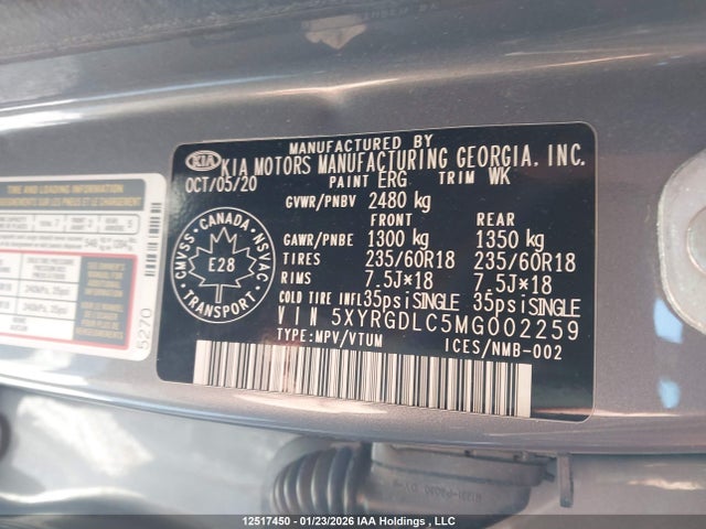 5XYRGDLC5MG002259 KIA Sorento 2.5l Lx Premium/2.5l Lx+/2.5t Ex/2.5t Ex+