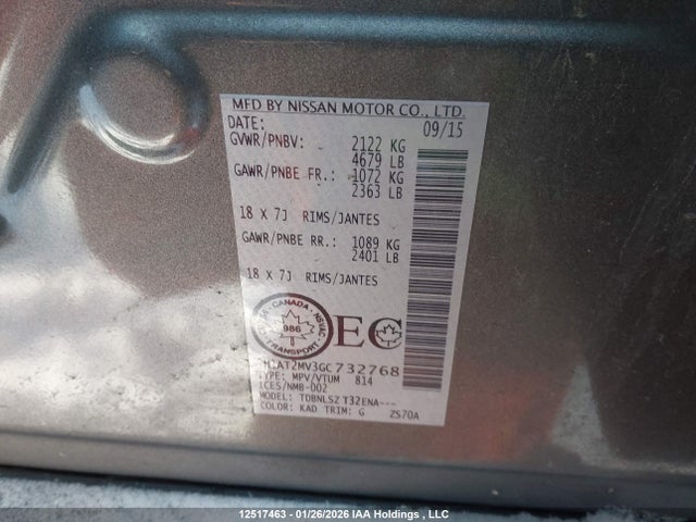 5N1AT2MV3GC732768 Nissan Rogue S/sl/sv