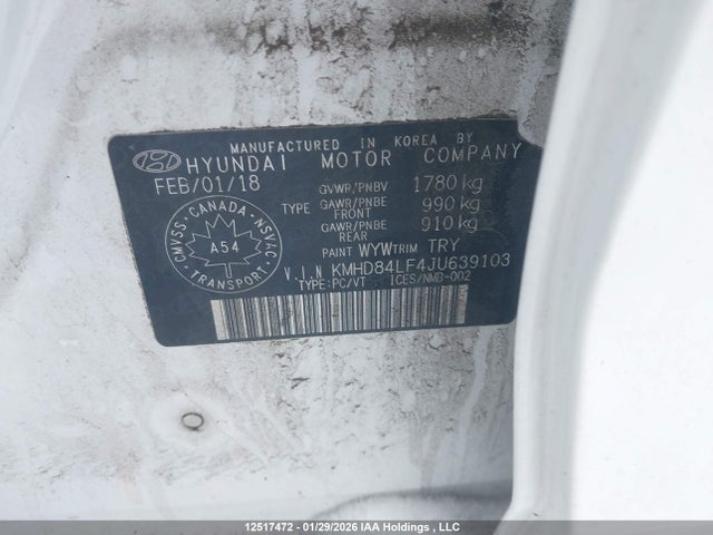 KMHD84LF4JU639103 Hyundai Elantra Gl Se