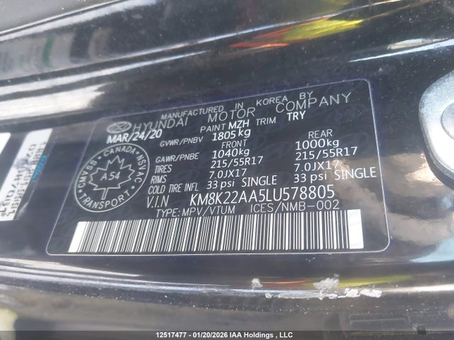 Aukcja sprzedaży 2020 Hyundai Kona Sel, vin: KM8K22AA5LU578805, numer aukcji: 12517477