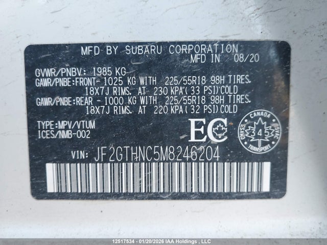 2021 Subaru Crosstrek Limited მანქანა იყიდება აუქციონზე, vin: JF2GTHNC5M8246204, აუქციონის ნომერი: 12517534