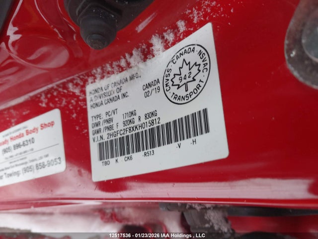 Aukcja sprzedaży 2019 Honda Civic Sport, vin: 2HGFC2F8XKH015812, numer aukcji: 12517536