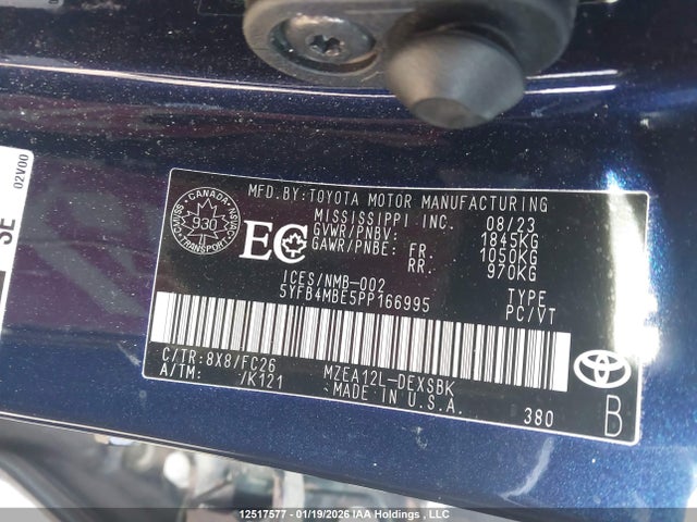 12517577 :رقم المزاد ، 5YFB4MBE5PP166995 vin ، 2023 Toyota Corolla Se/xse مزاد بيع