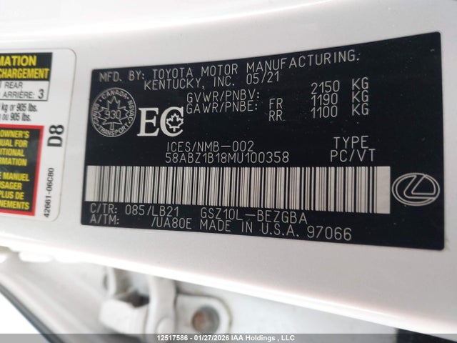 58ABZ1B18MU100358 Lexus Es 350 350