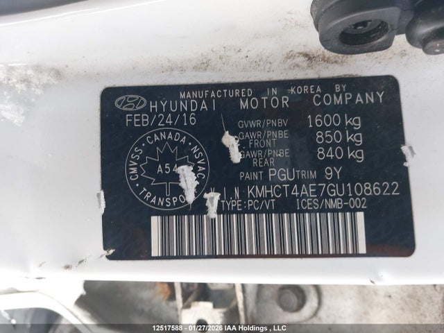 KMHCT4AE7GU108622 Hyundai Accent