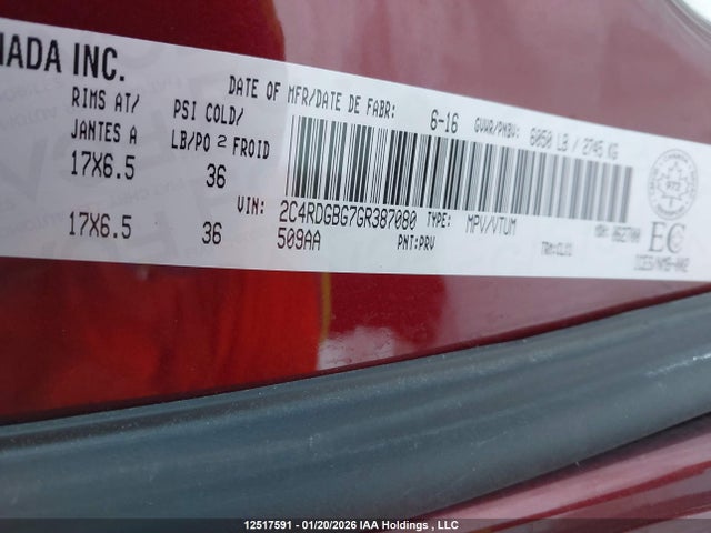 Aukcja sprzedaży 2016 Dodge Grand Caravan Se, vin: 2C4RDGBG7GR387080, numer aukcji: 12517591