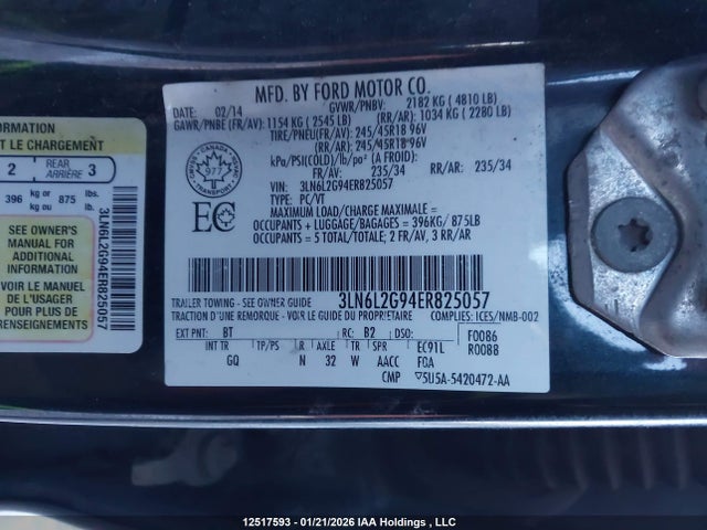 3LN6L2G94ER825057 Lincoln MKZ
