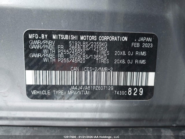 JA4J4VA81PZ607129 Mitsubishi Outlander Gt/gt Premium