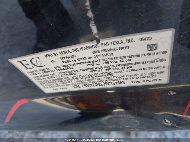 LRWYGDEE3PC161653 Tesla Model Y