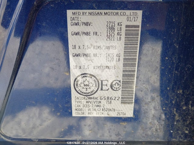5N1DR2MM4HC658622 Nissan Pathfinder S/sv/sl/platinum