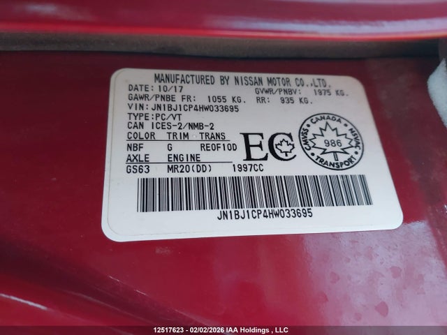 JN1BJ1CP4HW033695 Nissan QASHQAI