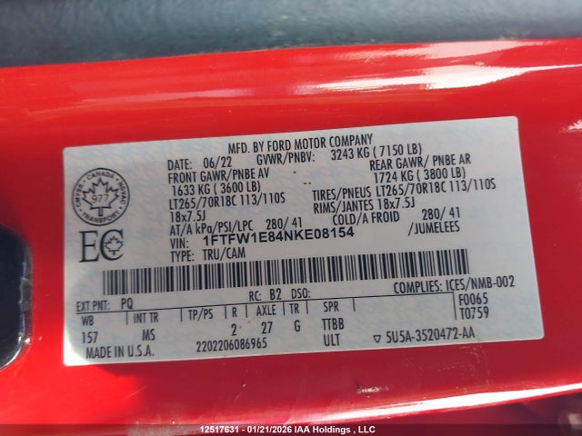 1FTFW1E84NKE08154 Ford F-150