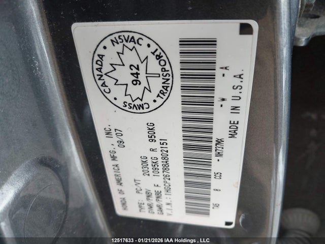 Продаж на аукціоні авто 2008 Honda Accord, vin: 1HGCP26788A802151, номер лоту: 12517633
