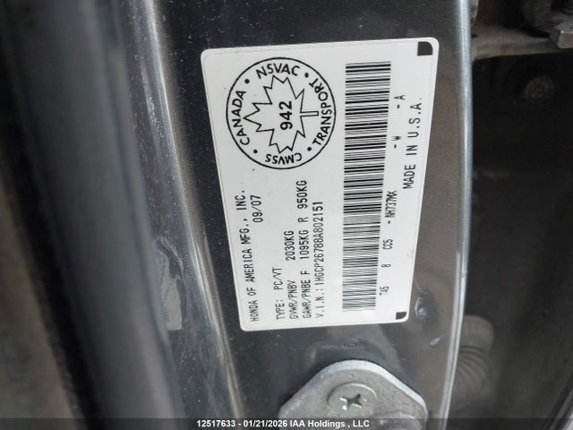 Продаж на аукціоні авто 2008 Honda Accord, vin: 1HGCP26788A802151, номер лоту: 12517633