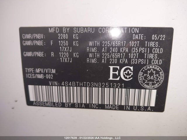 4S4BTHTD3N3251321 Subaru Legacy Outback