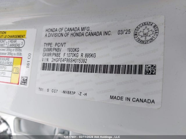 Honda CIVIC HYBRID 2025 2HGFE4F86SH015392 Image 9
