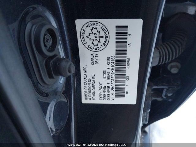 2HGFC1F92KH104163 Honda Civic Touring
