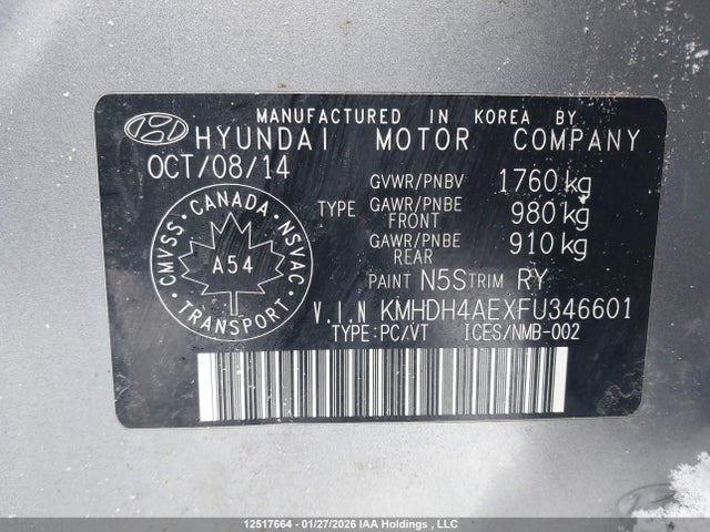 KMHDH4AEXFU346601 Hyundai Elantra Se/sport/limited