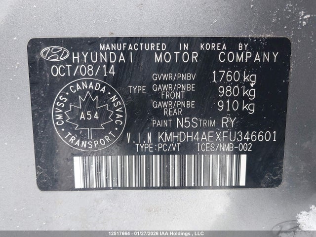 KMHDH4AEXFU346601 Hyundai Elantra Se/sport/limited