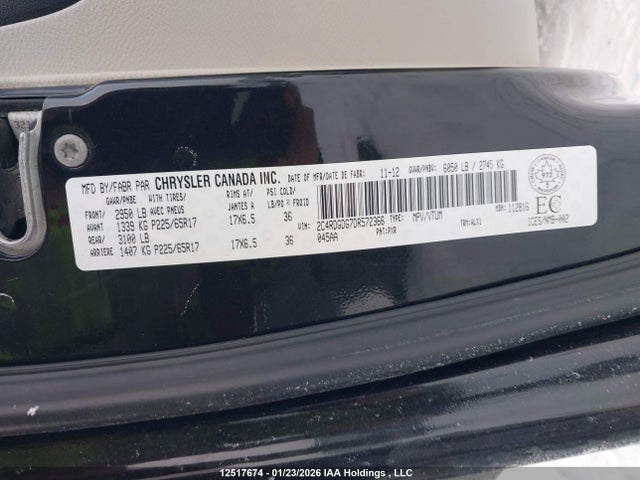 12517674 :رقم المزاد ، 2C4RDGDG7DR572366 vin ، 2013 Dodge Grand Caravan Crew مزاد بيع