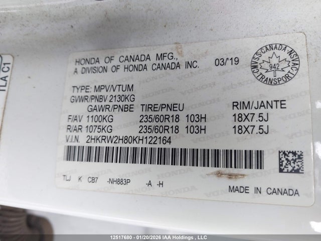 Honda CR-V EXL 2019 2HKRW2H80KH122164 Image 18