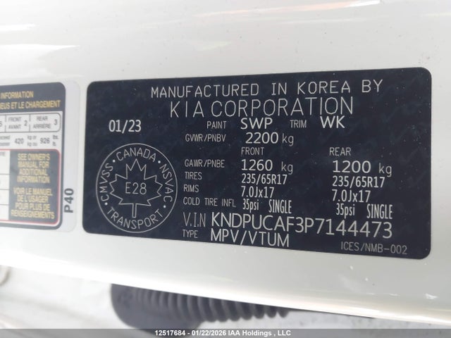 Продажа на аукционе авто 2023 Kia Sportage Lx/x-line, vin: KNDPUCAF3P7144473, номер лота: 12517684