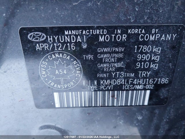 KMHD84LF4HU167186 Hyundai ELANTRA GL