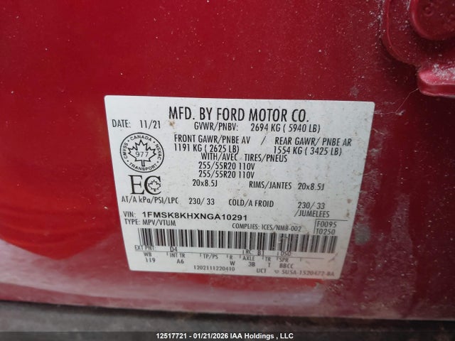 1FMSK8KHXNGA10291 Ford Explorer