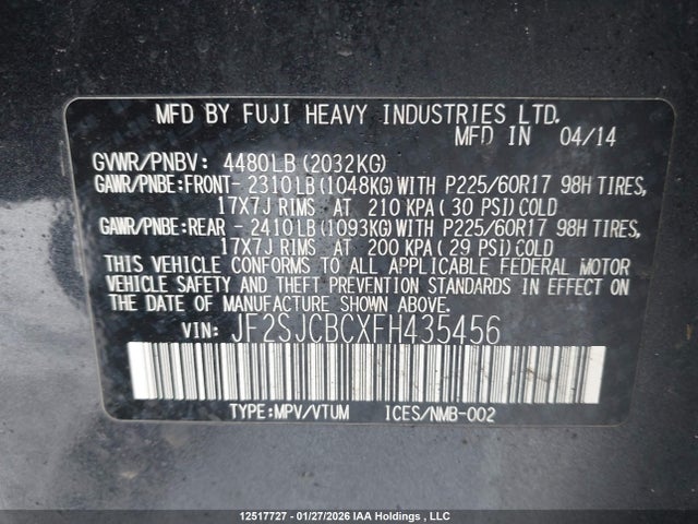 Subaru Forester 2.5i 2015 JF2SJCBCXFH435456 Image 19