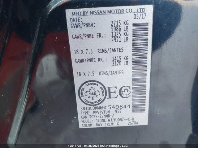 5N1DL0MM6HC549844 Infiniti QX60