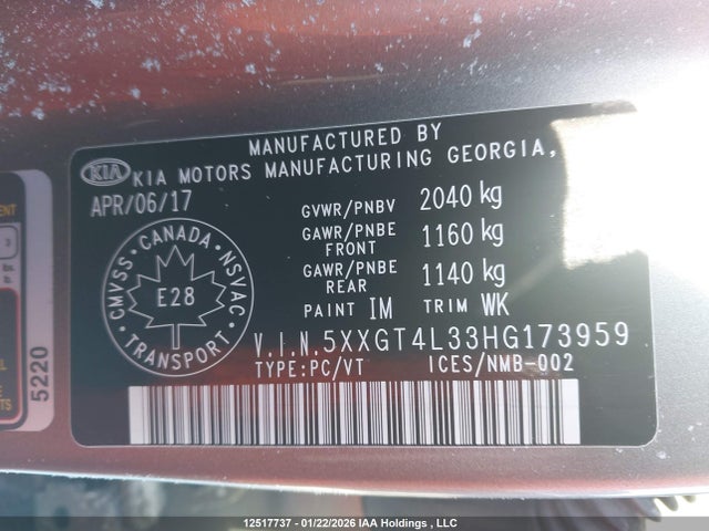 5XXGT4L33HG173959 KIA Optima Lx