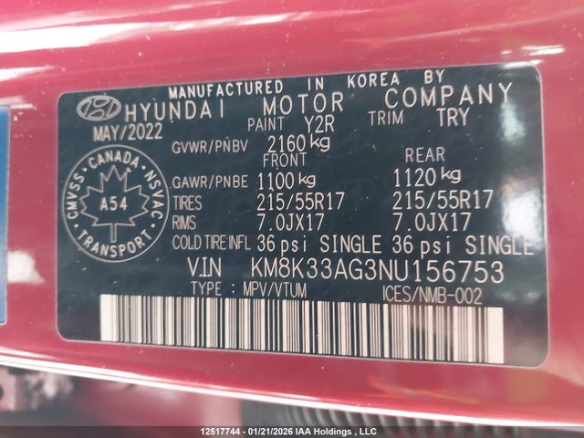 KM8K33AG3NU156753 Hyundai Kona Electric Ultimate