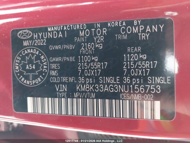 KM8K33AG3NU156753 Hyundai Kona Electric Ultimate