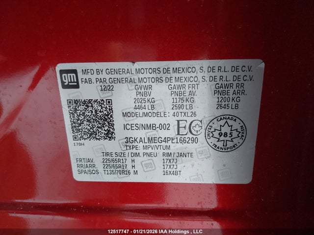 Aukcja sprzedaży 2023 Gmc Terrain Sle, vin: 3GKALMEG4PL166290, numer aukcji: 12517747