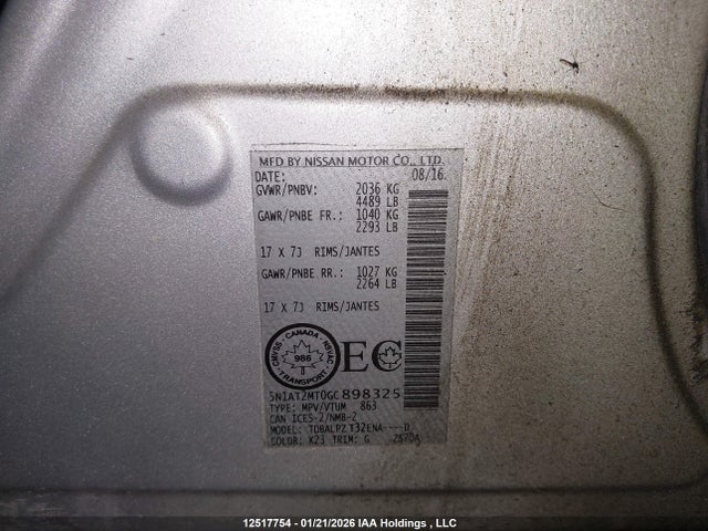 5N1AT2MT0GC898325 Nissan Rogue
