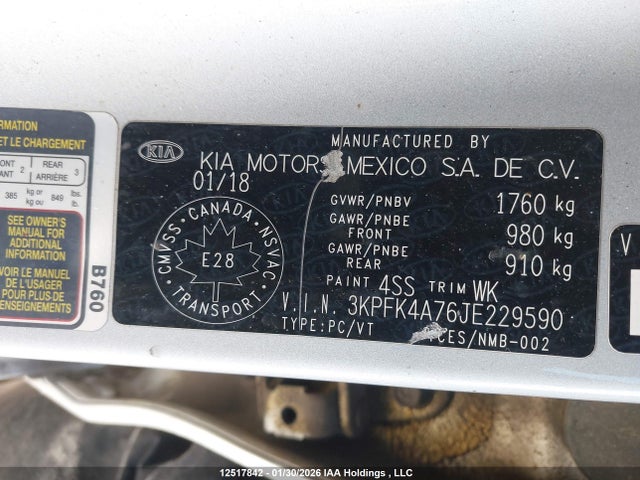 3KPFK4A76JE229590 KIA FORTE LX