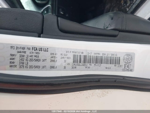 Продаж на аукціоні авто 2018 Jeep Grand Cherokee Limited, vin: 1C4RJFBG6JC262512, номер лоту: 12517845