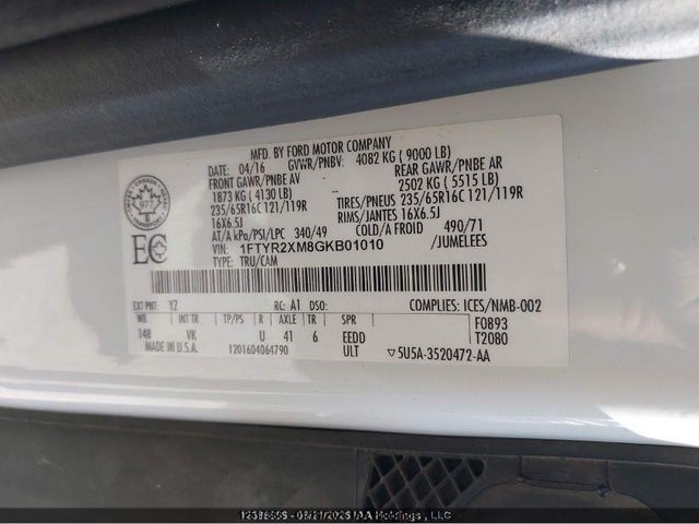 12517866 :رقم المزاد ، 1FTYR2XM8GKB01010 vin ، 2016 Ford Transit-250 مزاد بيع